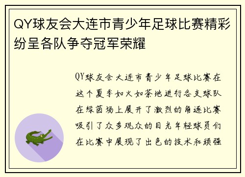QY球友会大连市青少年足球比赛精彩纷呈各队争夺冠军荣耀